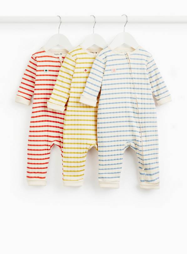 Stripe Print Ribbed Sleepsuits 3 Pack 18-24 months